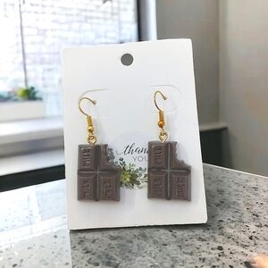 Chocolate Bar Theme Resin Earrings, 1.5-inch